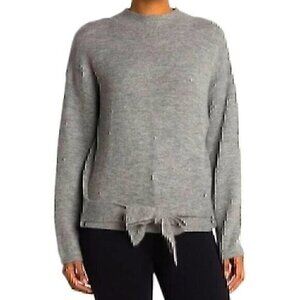 NEW NWT WAYF Mock Neck Tie Waist Sweater Gray Acrylic WOOL Blend Fuzzy Large L